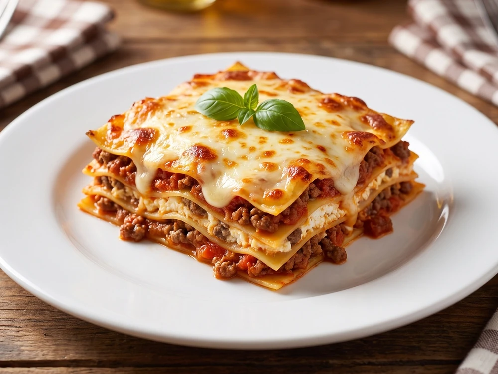 Lasagna with meat sauce at Basile's 2 For 1 Pizza & Pasta Beaumont