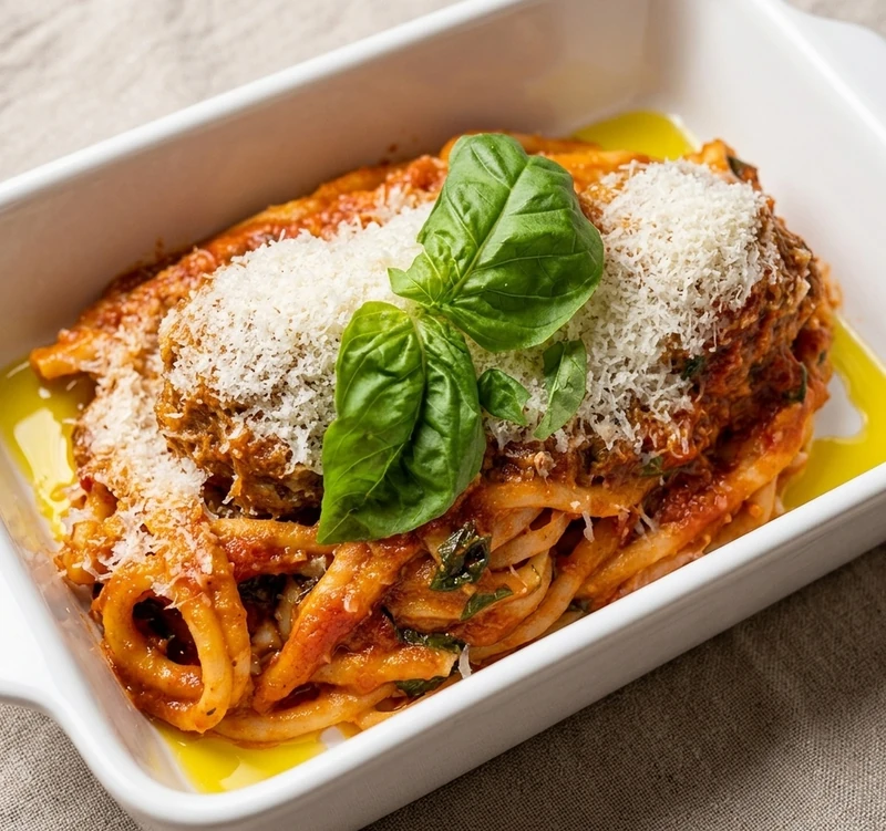 Spaghetti in house meat sauce at Basile's 2 For 1 Pizza & Pasta in Beaumont, AB